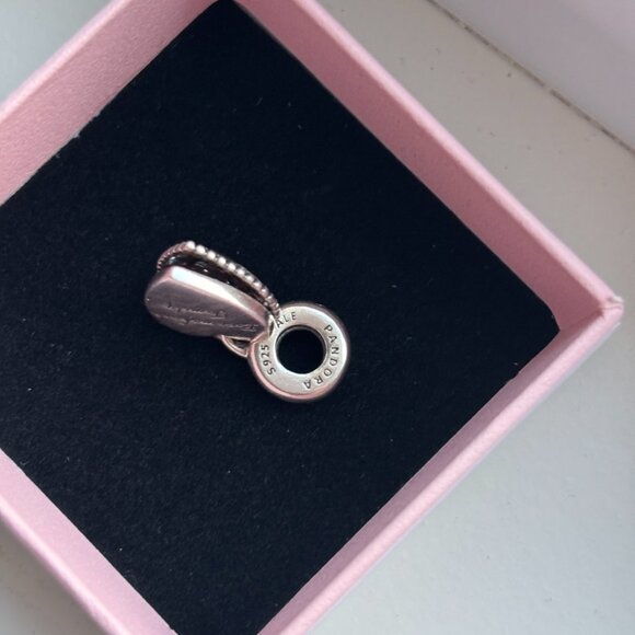 Pandora Sterling Silver and Peachy Pink Heart “Family” Charm Bracelet - Picture 7 of 7